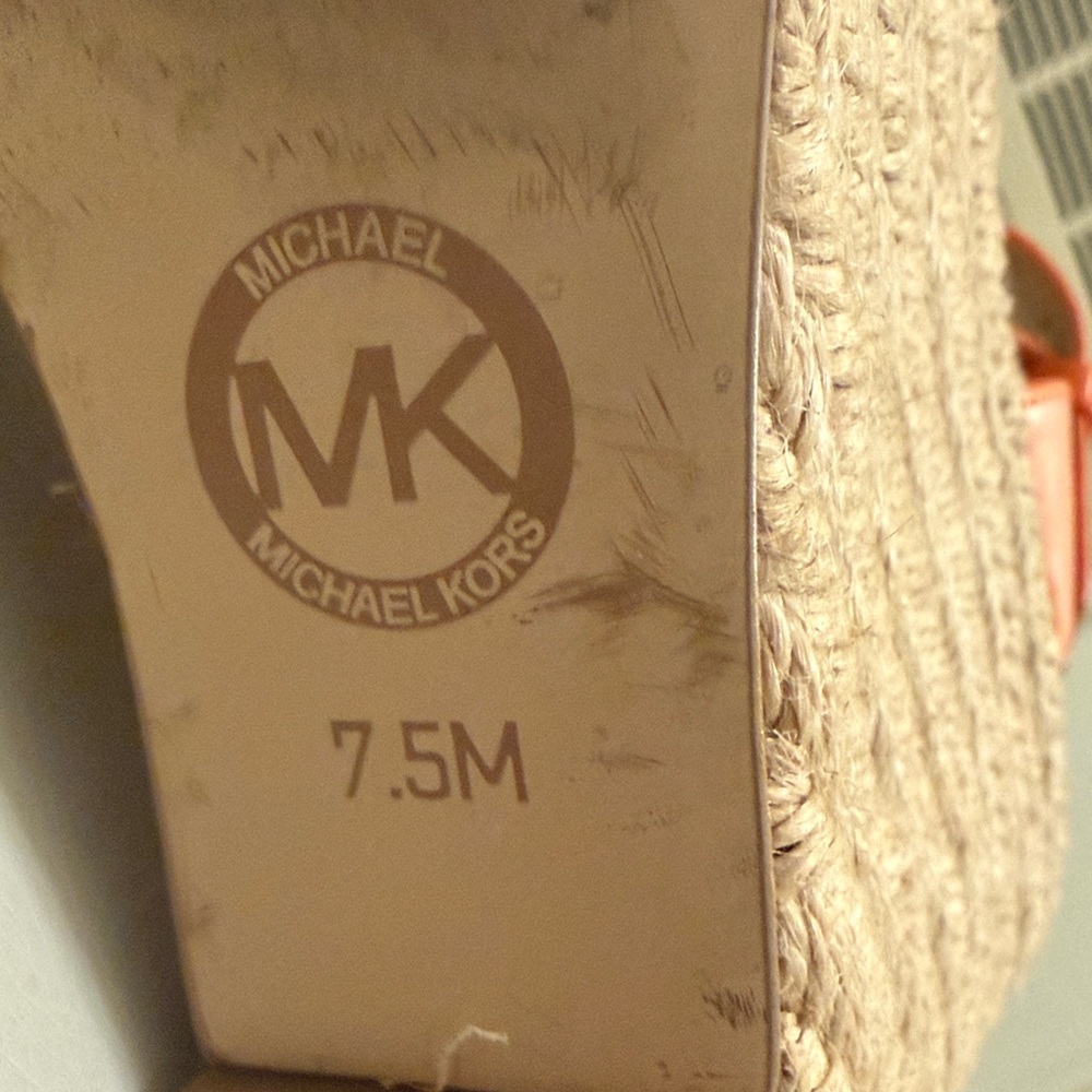 #244. Michael Kors Orange Platform Espadrille Wedges with Gold MK Hardware - Picture 5 of 5